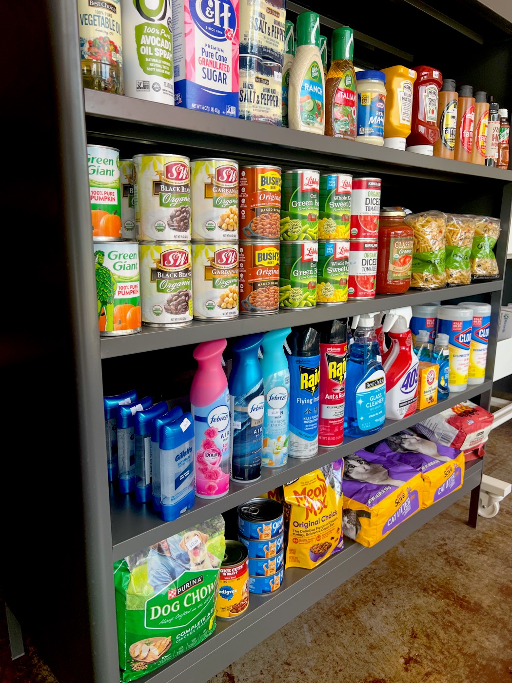 Shelves of salsas, sauces and Guy’s chips